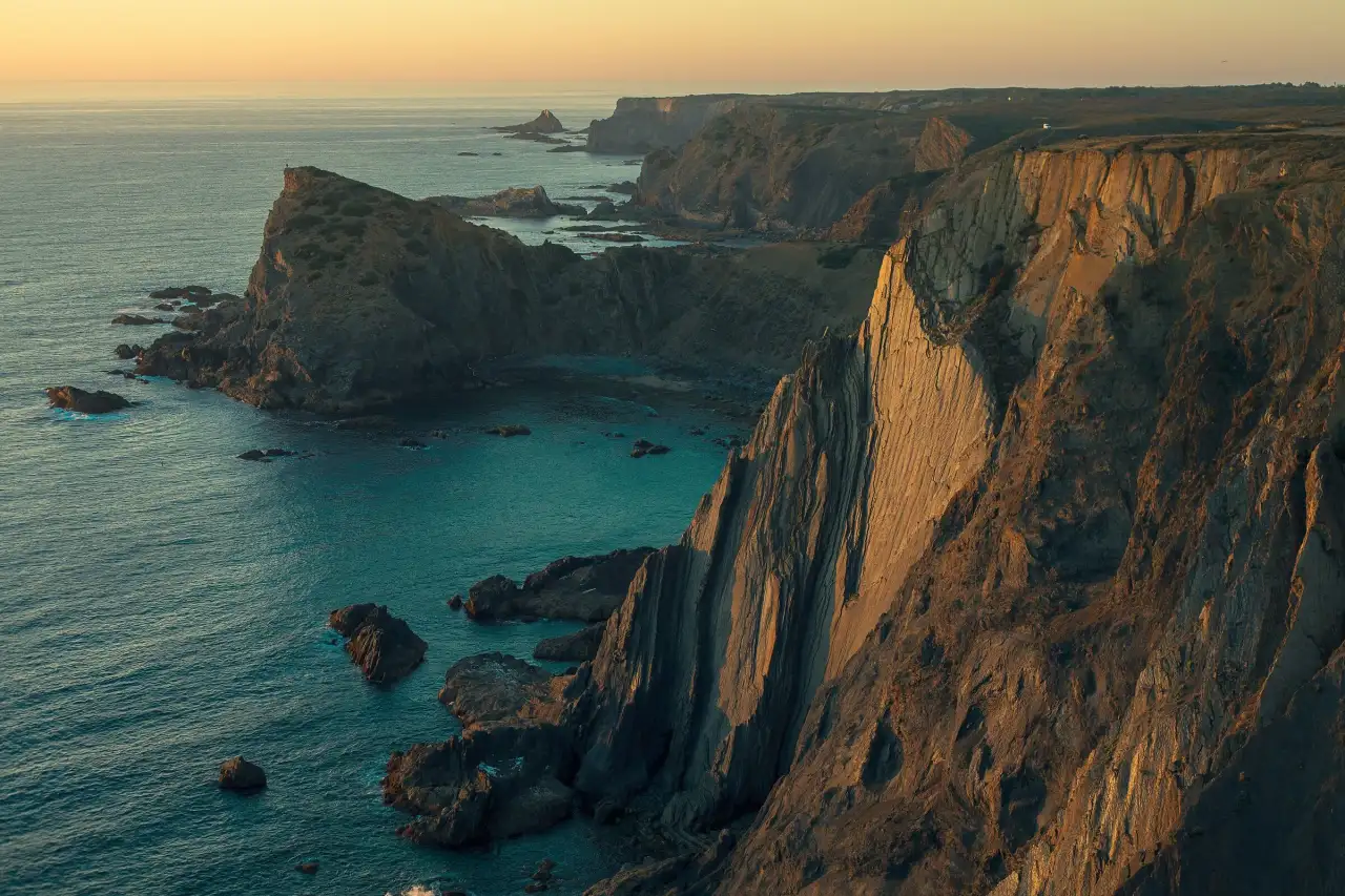 Aerial view of the coastline at Arrifana, Aljezur, Portugal